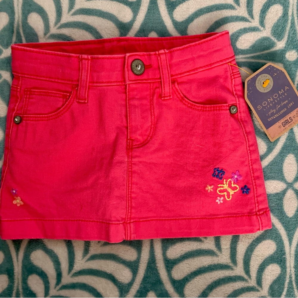 Toddler Girls’ Sonoma Pink Jean Skirt with Flowers 3T NWT